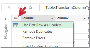 use first row as headers