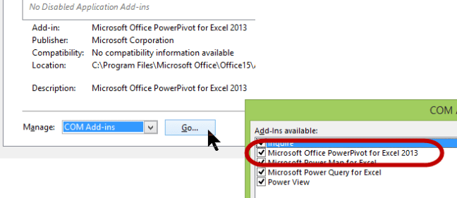 power pivotin aktivointi