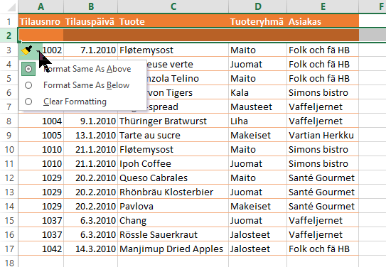 sarakkeiden ja rivien lisäys