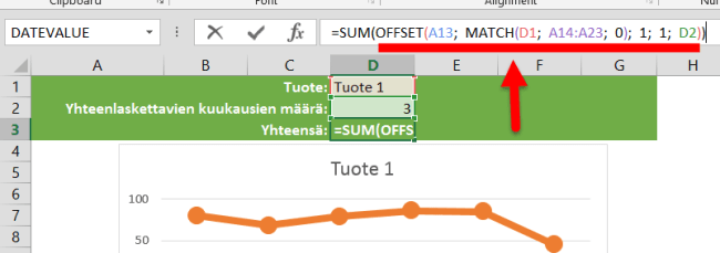 kopioi offset-funktio