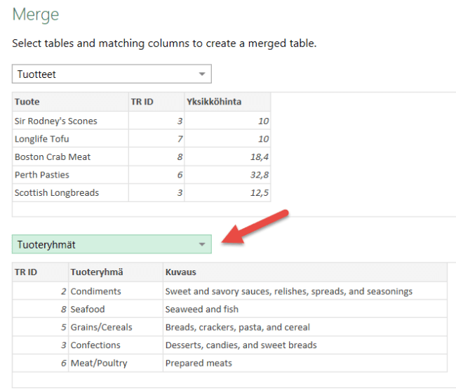 valitse toinen kysely