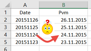 20151126 päivämääräksi Excelissä