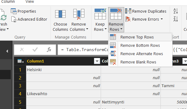 2 ylintä riviä pois