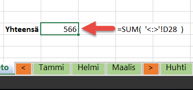 Excel-työkirjan taulukoiden läpi laskeminen Excel-työkirjan taulukoiden läpi laskeminen