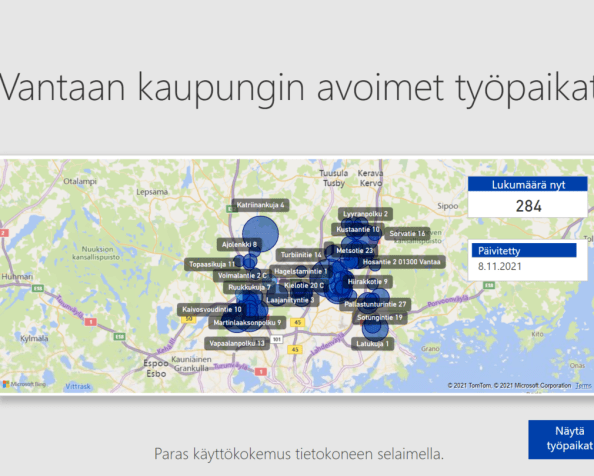 Vantaan kaupungin avoimet työpaikat&nbsp;visualisoituna